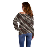 Yogyakarta Parang Batik Motifs Off Shoulder Sweater Indonesian Traditional Pattern