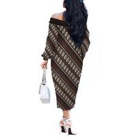 Yogyakarta Parang Batik Motifs Off The Shoulder Long Sleeve Dress Indonesian Traditional Pattern LT01 - Polynesian Pride