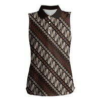Yogyakarta Parang Batik Motifs Women Sleeveless Polo Shirt Indonesian Traditional Pattern