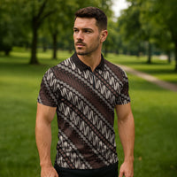 Yogyakarta Parang Batik Motifs Zipper Polo Shirt Indonesian Traditional Pattern LT01 - Polynesian Pride
