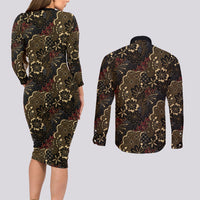 Batik Sekar Jagad Couples Matching Long Sleeve Bodycon Dress and Long Sleeve Button Shirt Indonesian Traditional Pattern LT01 - Polynesian Pride