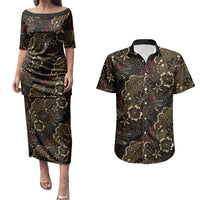 Batik Sekar Jagad Couples Matching Puletasi and Hawaiian Shirt Indonesian Traditional Pattern LT01 Black - Polynesian Pride