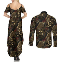 Batik Sekar Jagad Couples Matching Summer Maxi Dress and Long Sleeve Button Shirt Indonesian Traditional Pattern LT01 - Polynesian Pride