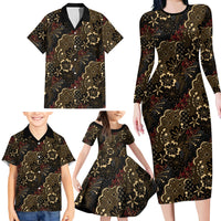 Batik Sekar Jagad Family Matching Long Sleeve Bodycon Dress and Hawaiian Shirt Indonesian Traditional Pattern