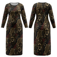 Batik Sekar Jagad Family Matching Long Sleeve Bodycon Dress and Hawaiian Shirt Indonesian Traditional Pattern LT01 Mom's Dress Black - Polynesian Pride