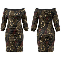 Batik Sekar Jagad Family Matching Off The Shoulder Long Sleeve Dress and Hawaiian Shirt Indonesian Traditional Pattern LT01 Mom's Dress Black - Polynesian Pride