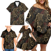 Batik Sekar Jagad Family Matching Off Shoulder Short Dress and Hawaiian Shirt Indonesian Traditional Pattern LT01 - Polynesian Pride