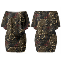 Batik Sekar Jagad Family Matching Off Shoulder Short Dress and Hawaiian Shirt Indonesian Traditional Pattern LT01 Mom's Dress Black - Polynesian Pride