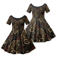 Batik Sekar Jagad Family Matching Puletasi and Hawaiian Shirt Indonesian Traditional Pattern LT01 Daughter's Dress Black - Polynesian Pride