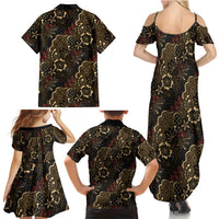 Batik Sekar Jagad Family Matching Summer Maxi Dress and Hawaiian Shirt Indonesian Traditional Pattern LT01 Mom's Dress Black - Polynesian Pride