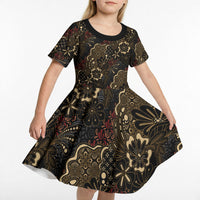Batik Sekar Jagad Kid Short Sleeve Dress Indonesian Traditional Pattern LT01 - Polynesian Pride