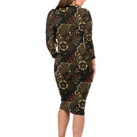 Batik Sekar Jagad Long Sleeve Bodycon Dress Indonesian Traditional Pattern LT01 - Polynesian Pride