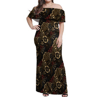 Batik Sekar Jagad Off Shoulder Maxi Dress Indonesian Traditional Pattern LT01 Women Black - Polynesian Pride