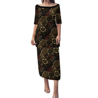 Batik Sekar Jagad Puletasi Indonesian Traditional Pattern LT01 Long Dress Black - Polynesian Pride