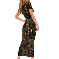 Batik Sekar Jagad Short Sleeve Bodycon Dress Indonesian Traditional Pattern LT01 - Polynesian Pride