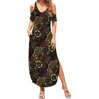 Batik Sekar Jagad Summer Maxi Dress Indonesian Traditional Pattern LT01 Women Black - Polynesian Pride