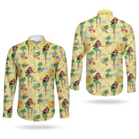 Hawaii Hula Girl Tropical Couples Matching Mermaid Dress and Long Sleeve Button Shirt Yellow Palaka LT01 - Polynesian Pride