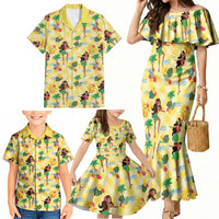 Hawaii Hula Girl Tropical Family Matching Mermaid Dress and Hawaiian Shirt Yellow Palaka