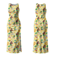 Hawaii Hula Girl Tropical Family Matching Tank Maxi Dress and Hawaiian Shirt Yellow Palaka