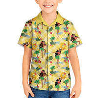 Hawaii Hula Girl Tropical Hawaiian Shirt Yellow Palaka