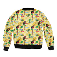 Hawaii Hula Girl Tropical Sleeve Zip Bomber Jacket Yellow Palaka