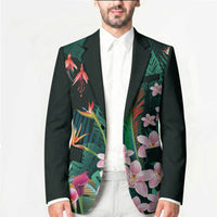 Hawaii Hummingbird Tropical Flowers Blazer Dark Green