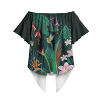 Hawaii Hummingbird Tropical Flowers Off Shoulder Wrap Waist Top Dark Green LT01 - Polynesian Pride