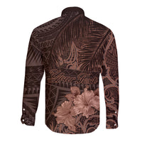 Bula Fiji Masi Long Sleeve Button Shirt Fijian Tapa Vintage Dark Brown Version LT01 - Polynesian Pride