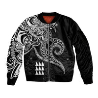 Hawaii Valentine Sleeve Zip Bomber Jacket Kakau Polynesian Heart LT01 Unisex Black - Polynesian Pride