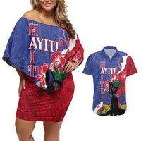 Personalised Haiti Le Marron Inconnu Couples Matching Off Shoulder Short Dress and Hawaiian Shirt Dashiki Mix Polynesian Pattern LT01 Blue - Polynesian Pride