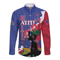 Personalised Haiti Le Marron Inconnu Long Sleeve Button Shirt Dashiki Mix Polynesian Pattern LT01 Unisex Blue - Polynesian Pride