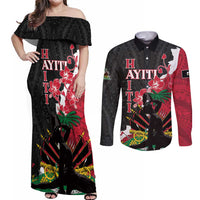 Personalised Ayiti Neg Marron Couples Matching Off Shoulder Maxi Dress and Long Sleeve Button Shirt Dashiki Mix Polynesian Pattern LT01 Black - Polynesian Pride
