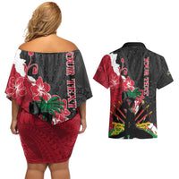 Personalised Ayiti Neg Marron Couples Matching Off Shoulder Short Dress and Hawaiian Shirt Dashiki Mix Polynesian Pattern LT01 - Polynesian Pride