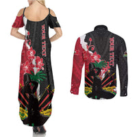 Personalised Ayiti Neg Marron Couples Matching Summer Maxi Dress and Long Sleeve Button Shirt Dashiki Mix Polynesian Pattern LT01 - Polynesian Pride