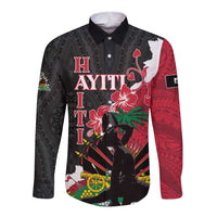 Personalised Ayiti Neg Marron Long Sleeve Button Shirt Dashiki Mix Polynesian Pattern LT01 Unisex Black - Polynesian Pride