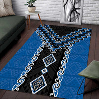 Blue Niho Taniwha Mix Poutama Area Rug Unique Taniko Aotearoa