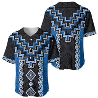 Blue Niho Taniwha Mix Poutama Baseball Jersey Unique Taniko Aotearoa