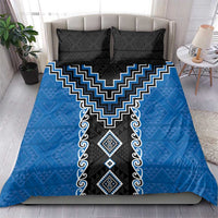 Blue Niho Taniwha Mix Poutama Bedding Set Unique Taniko Aotearoa