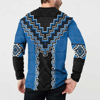 Blue Niho Taniwha Mix Poutama Button Sweatshirt Unique Taniko Aotearoa LT01 - Polynesian Pride