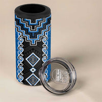 Blue Niho Taniwha Mix Poutama 4 in 1 Can Cooler Tumbler Unique Taniko Aotearoa LT01 - Polynesian Pride