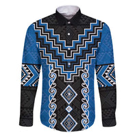 Blue Niho Taniwha Mix Poutama Family Matching Puletasi and Hawaiian Shirt Unique Taniko Aotearoa