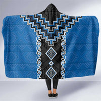 Blue Niho Taniwha Mix Poutama Hooded Blanket Unique Taniko Aotearoa LT01 One Size Blue - Polynesian Pride