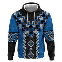 Blue Niho Taniwha Mix Poutama Hoodie Unique Taniko Aotearoa