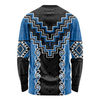 Blue Niho Taniwha Mix Poutama Long Sleeve Shirt Unique Taniko Aotearoa LT01 - Polynesian Pride