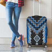 Blue Niho Taniwha Mix Poutama Luggage Cover Unique Taniko Aotearoa