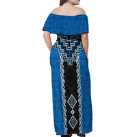 Blue Niho Taniwha Mix Poutama Off Shoulder Maxi Dress Unique Taniko Aotearoa LT01 - Polynesian Pride