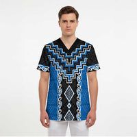 Blue Niho Taniwha Mix Poutama Scrub Top Unique Taniko Aotearoa LT01 - Polynesian Pride
