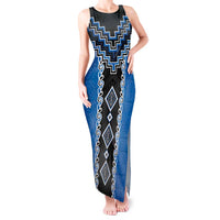 Blue Niho Taniwha Mix Poutama Tank Maxi Dress Unique Taniko Aotearoa LT01 Women Blue - Polynesian Pride