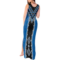 Blue Niho Taniwha Mix Poutama Tank Maxi Dress Unique Taniko Aotearoa LT01 - Polynesian Pride