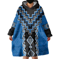 Blue Niho Taniwha Mix Poutama Wearable Blanket Hoodie Unique Taniko Aotearoa LT01 - Polynesian Pride